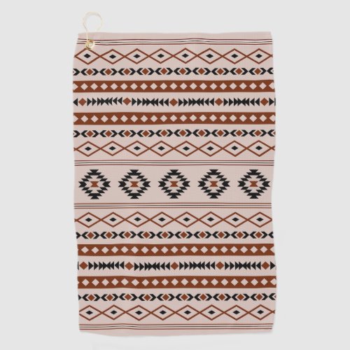 Aztec Black Browns Taupe Mixed Motifs Pattern Golf Towel