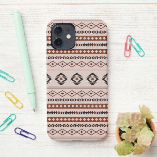 Aztec Black Browns Taupe Mixed Motifs Pattern iPhone 12 Case