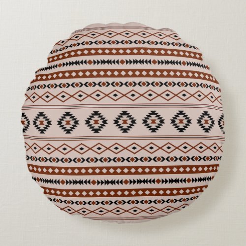 Aztec Black Browns Taupe Mixed Motifs Pattern Round Pillow