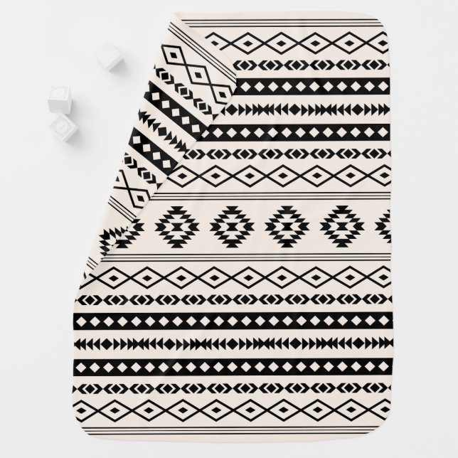 Aztec Black on Cream Mixed Motifs Pattern Baby Blanket (In Situ)