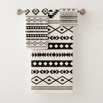 Aztec Black On Cream Mixed Motifs Pattern Bath Towel Set by NataliePaskellDesign at Zazzle