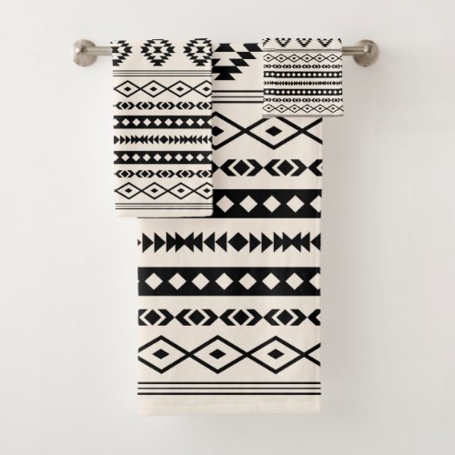 Aztec Black on Cream Mixed Motifs Pattern Bath Towel Set