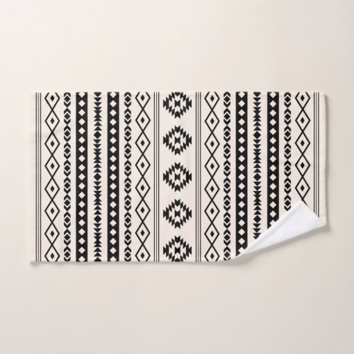Aztec Black on Cream Mixed Motifs Pattern Bath Towel Set Zazzle
