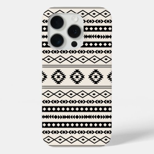 Aztec Black on Cream Mixed Motifs Pattern iPhone 15 Pro Case