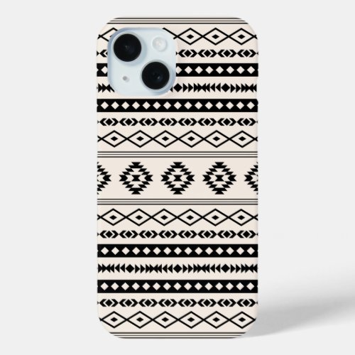 Aztec Black on Cream Mixed Motifs Pattern iPhone 15 Case