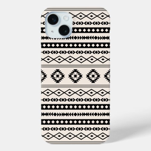 Aztec Black on Cream Mixed Motifs Pattern iPhone 15 Plus Case