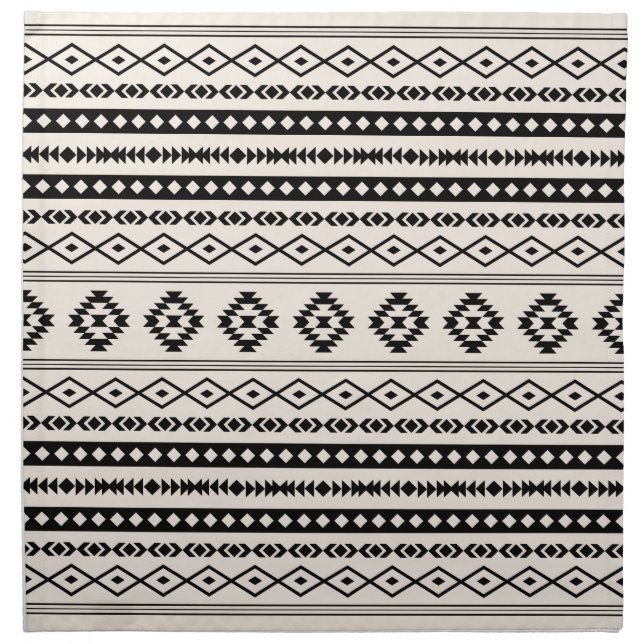 Aztec Black on Cream Mixed Motifs Pattern Cloth Napkin (Front)
