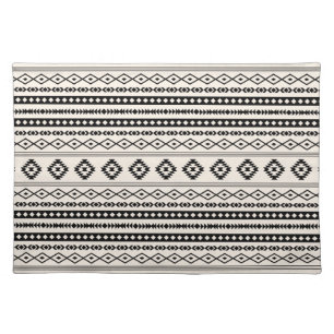 Aztec Black on Cream Mixed Motifs Pattern Cloth Placemat