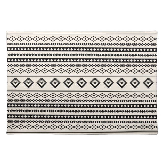 Aztec Black on Cream Mixed Motifs Pattern Cloth Placemat (Front)