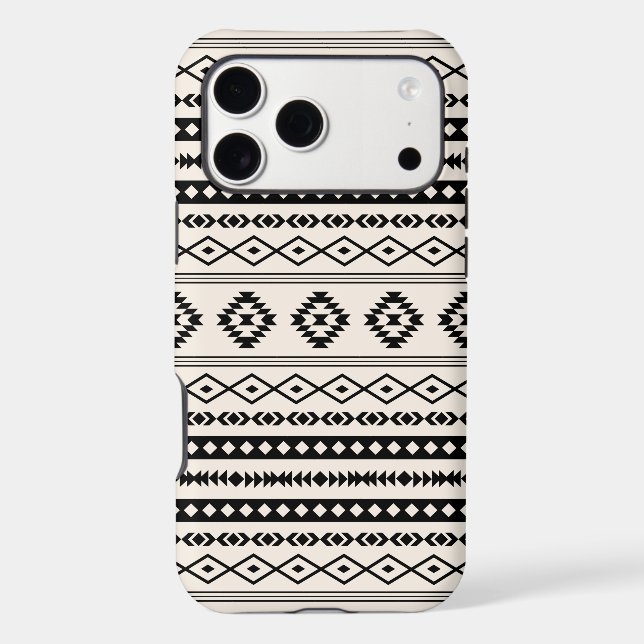 Aztec Black on Cream Mixed Motifs Pattern iPhone Case (Back)