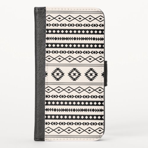 Aztec Black on Cream Mixed Motifs Pattern iPhone X Wallet Case