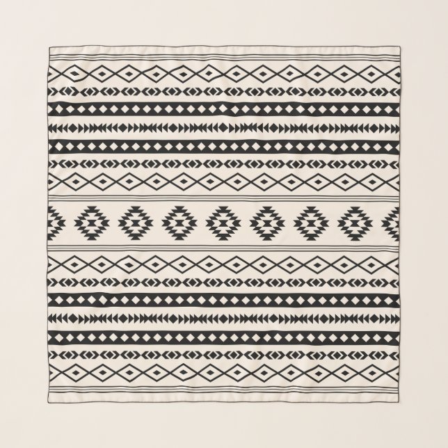 Aztec Black on Cream Mixed Motifs Pattern Scarf (Front)