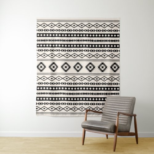 Aztec Black on Cream Mixed Motifs Pattern Tapestry