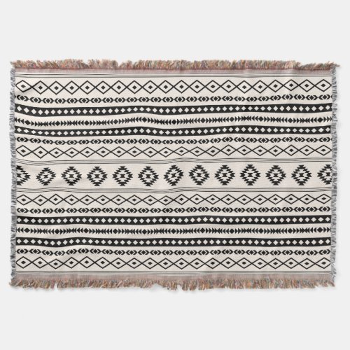 Aztec Black on Cream Mixed Motifs Pattern Throw Blanket