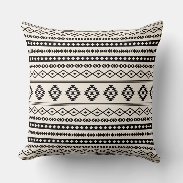 Aztec Black on Cream Mixed Motifs Pattern Throw Pillow (Front)