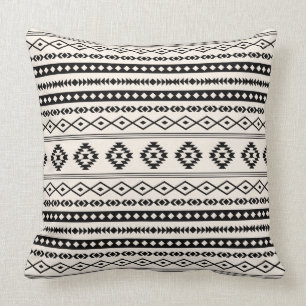 Aztec Black on Cream Mixed Motifs Pattern Throw Pillow