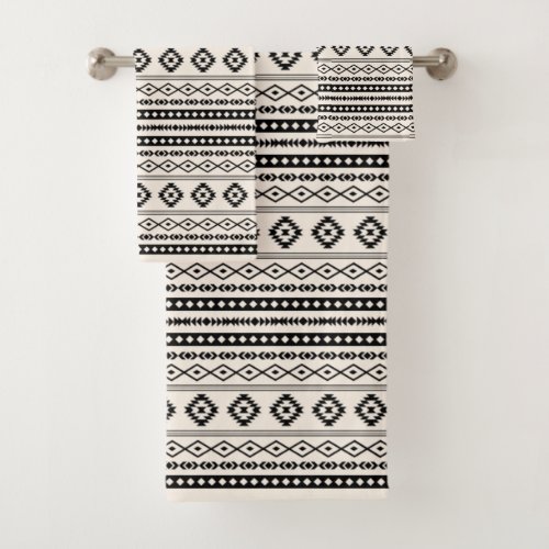 Aztec Black on Cream Mixed Motifs Repeat Pattern Bath Towel Set