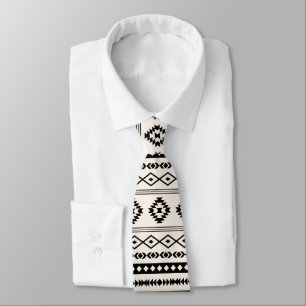 Aztec Black on Cream Mixed Motifs Repeat Pattern Neck Tie