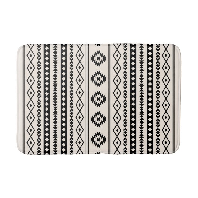 Aztec Black on Cream Mixed Motifs (V) Pattern Bath Mat (Front)