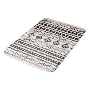 Aztec Black on Cream Mixed Motifs (V) Pattern Bath Mat