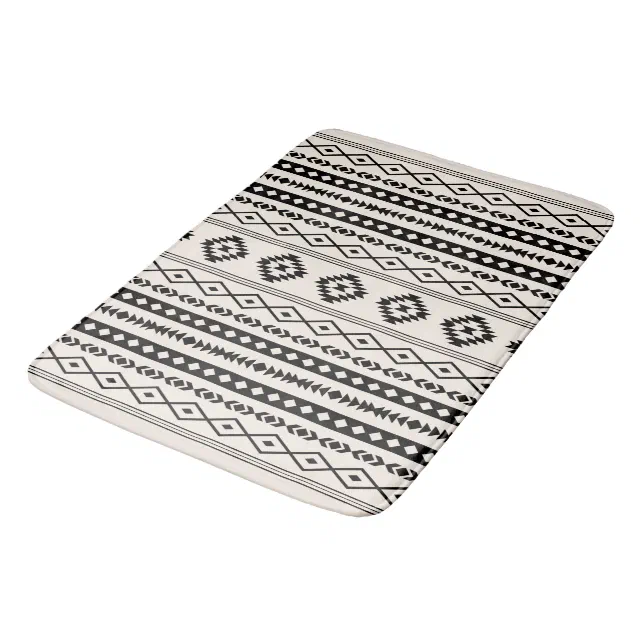 Aztec Black on Cream Mixed Motifs (V) Pattern Bath Mat Zazzle