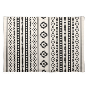 Aztec Black on Cream Mixed Motifs (V) Pattern Cloth Placemat