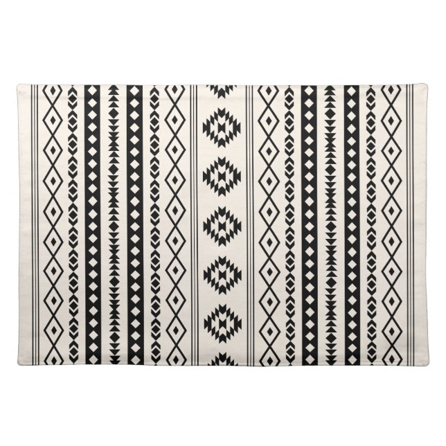 Aztec Black on Cream Mixed Motifs (V) Pattern Cloth Placemat (Front)