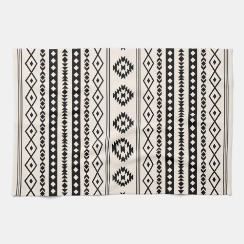 Aztec Black on Cream Mixed Motifs V Pattern Kitchen Towel