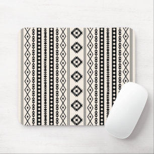 Aztec Black on Cream Mixed Motifs V Pattern Mouse Pad