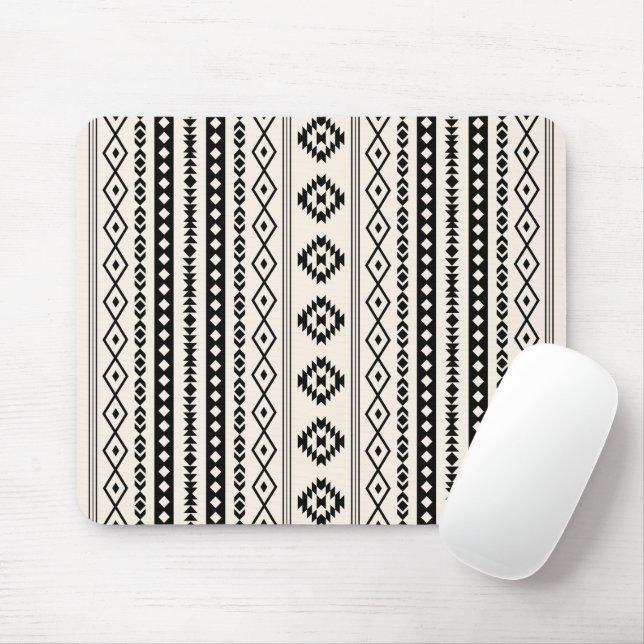 Aztec Black on Cream Mixed Motifs V Pattern Mouse Pad (With Mouse)