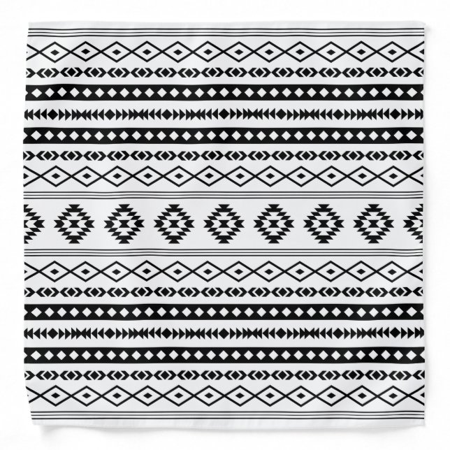 Aztec Black on White Mixed Motifs Pattern Bandana (Front)