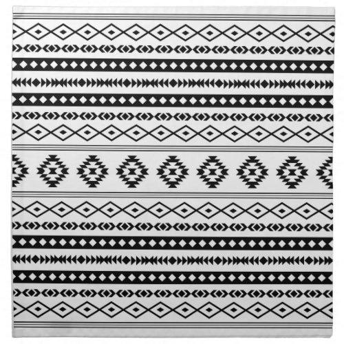 Aztec Black on White Mixed Motifs Pattern Cloth Napkin