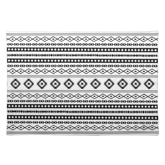 Aztec Black on White Mixed Motifs Pattern Cloth Placemat (Front)