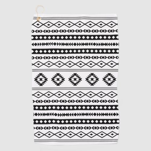 Aztec Black on White Mixed Motifs Pattern Golf Towel