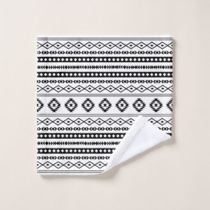 Aztec White on Black Mixed Motifs Pattern Bath Towel Set