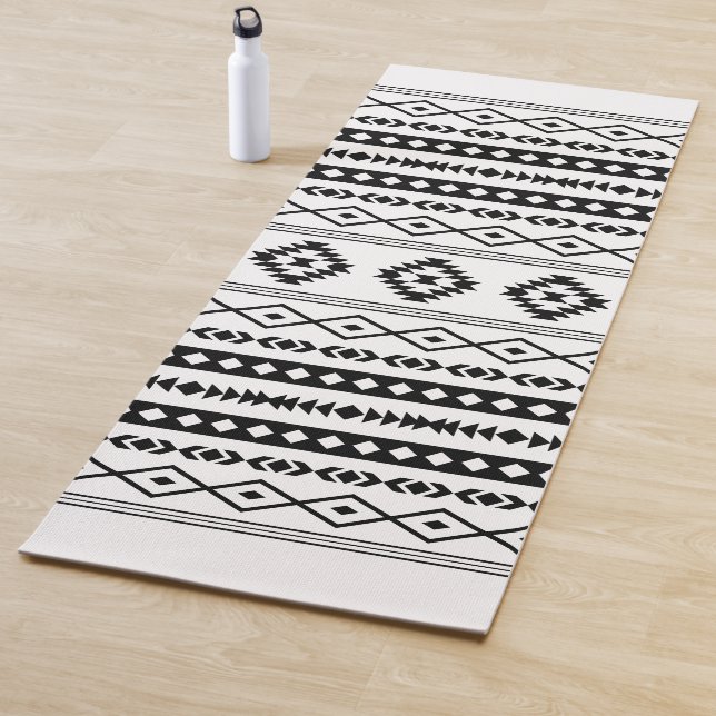 Aztec Black on White Mixed Motifs Pattern Yoga Mat (In Situ)