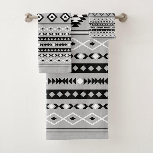 Aztec Black White Grey Mixed Motifs Pattern Bath Towel Set