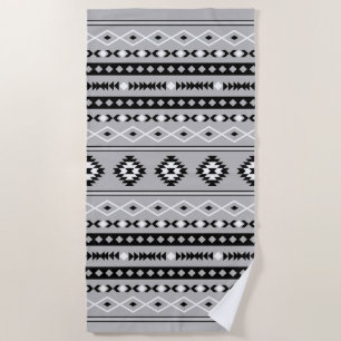 Aztec Black White Grey Mixed Motifs Pattern Beach Towel