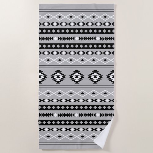 Aztec Black White Grey Mixed Motifs Pattern Beach Towel