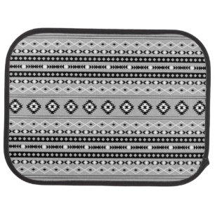 Aztec Black White Grey Mixed Motifs Pattern Car Floor Mat