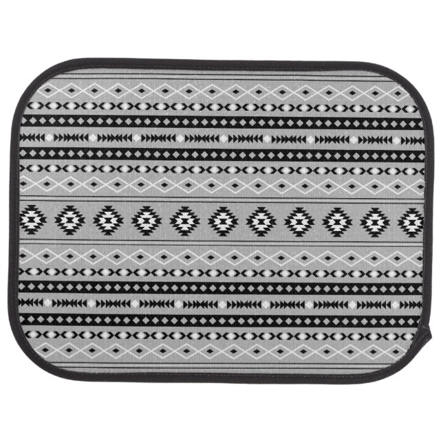 Aztec Black White Grey Mixed Motifs Pattern Car Floor Mat (Rear)