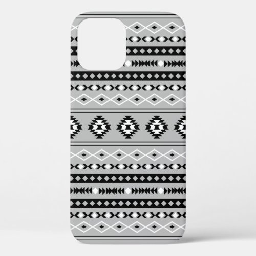 Aztec Black White Grey Mixed Motifs Pattern iPhone 12 Case