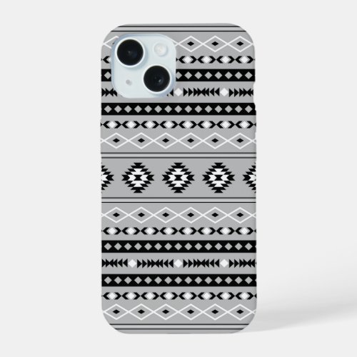 Aztec Black White Grey Mixed Motifs Pattern iPhone 15 Case