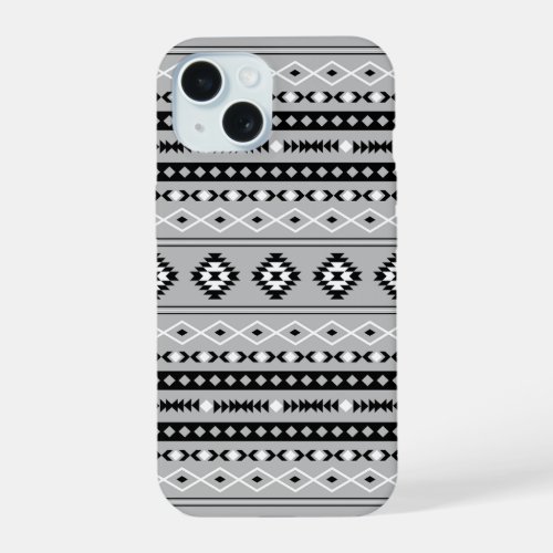 Aztec Black White Grey Mixed Motifs Pattern iPhone 15 Case