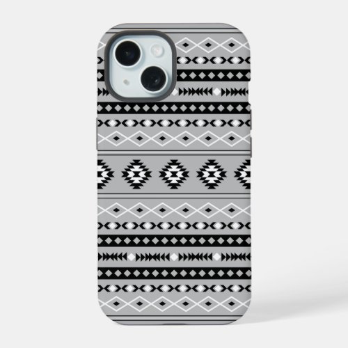 Aztec Black White Grey Mixed Motifs Pattern iPhone 15 Case
