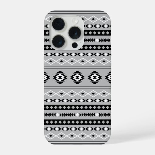 Aztec Black White Grey Mixed Motifs Pattern iPhone 15 Pro Case