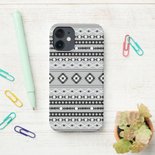 Aztec Black White Grey Mixed Motifs Pattern iPhone 12 Mini Case