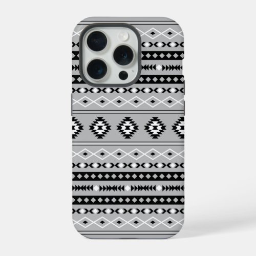 Aztec Black White Grey Mixed Motifs Pattern iPhone 15 Pro Case
