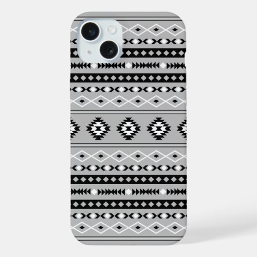 Aztec Black White Grey Mixed Motifs Pattern iPhone 15 Plus Case