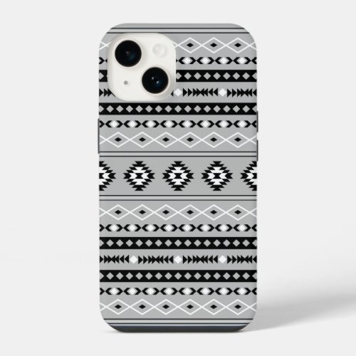 Aztec Black White Grey Mixed Motifs Pattern iPhone 14 Case